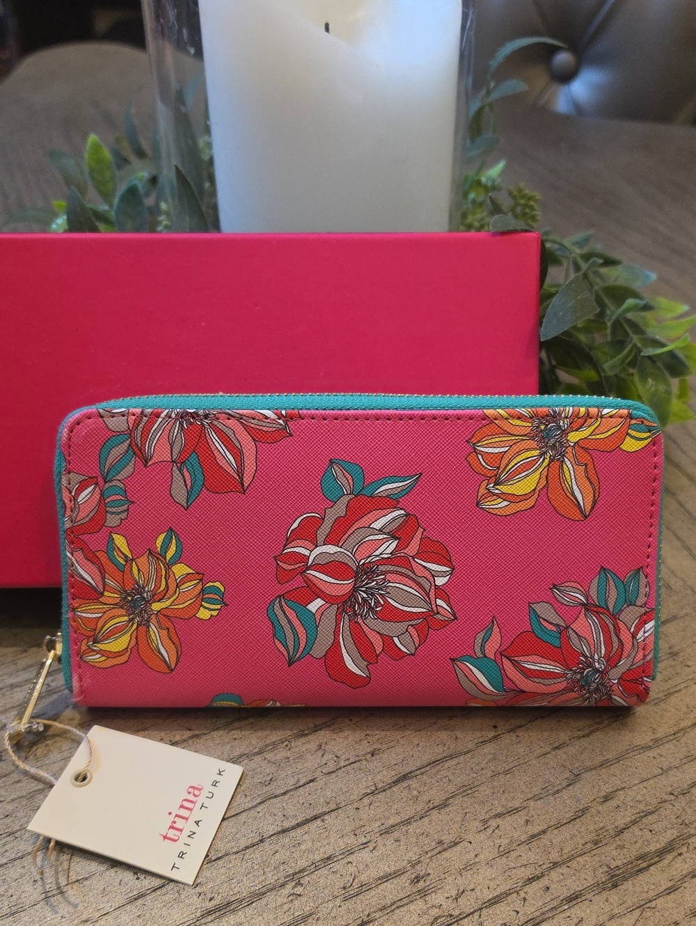 Trina Turk Pink Floral Zip Wallet NWT